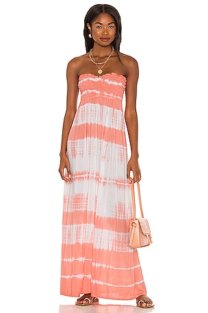 Tiare Hawaii Seaside Maxi Dress in Tie Dye Stripe Coral REVOLVE