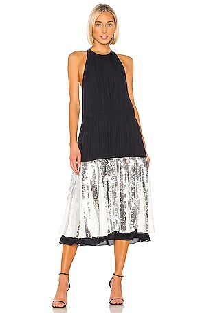 Tibi Claude Sequins Layered Halter Dress in Navy Multi | REVOLVE