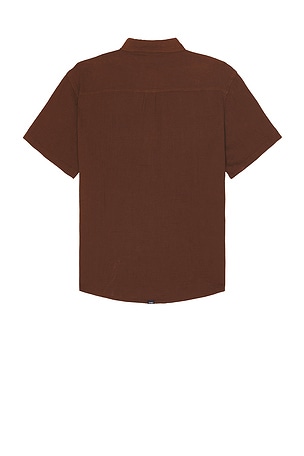 THRILLS Minimal Seersucker Short Sleeve Shirt in Brown