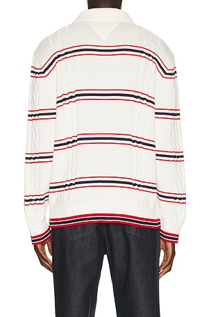 Tommy Jeans Stripe Cable Knit Polo in White