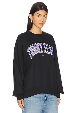 Tommy Jeans Boxy Pop Varsity Crew Sweatshirt in Black