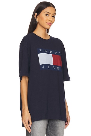 Tommy Jeans Oversized Melange Flag Tee in Navy