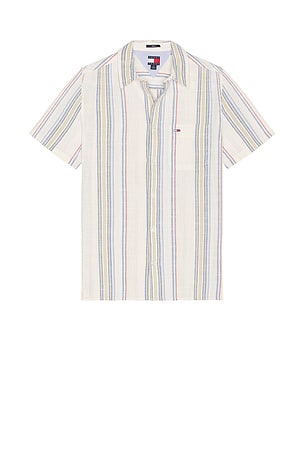 Tommy Jeans Slub Stripe Shirt in Ancient White Multi Stripes