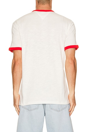 Tommy Jeans Waving Flag Ringer Tee in White
