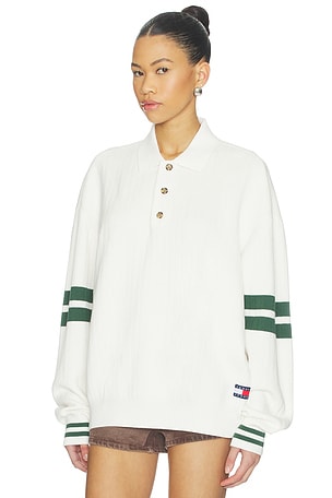 Tommy Jeans 90s Colorblock Knitted Polo in White