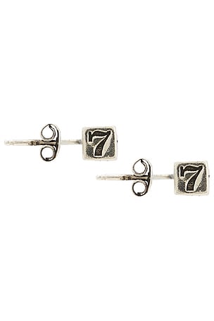 Two Jeys Dice Stud Earrings in Metallic Silver