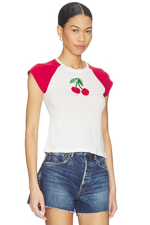 The Laundry Room Cherries Embroidery Raglan Baby Tee in White