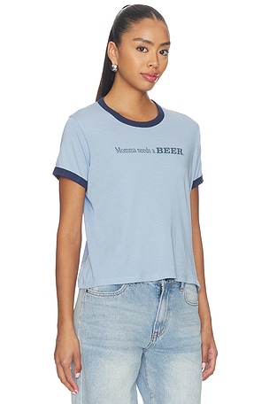 The Laundry Room Momma Needs A Beer Perfect Ringer Tee in Baby Blue