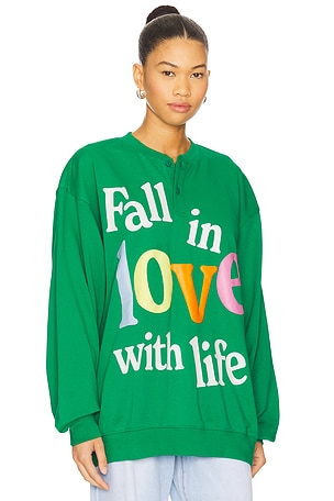 The Mayfair Group Fall in Love With Life Henley Sweatshirt in Green