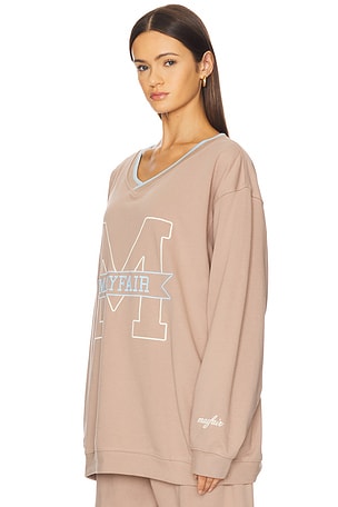 The Mayfair Group Mayfair Angels V Neck Sweatshirt in Taupe. Size XS. Also