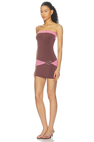 Tiger Mist Eos Colourblock Mini Dress in Chocolate