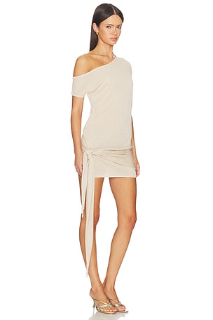 Tiger Mist Off Shoulder Dress in Metallic Gold
