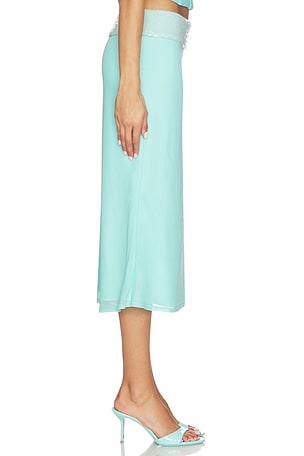 Tiger Mist Sequin Foldover Midi Skirt in Baby Blue. Size XS. Also