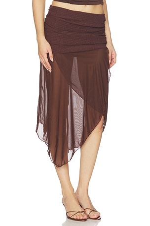 Tiger Mist Zinnia Midi Skirt in Chocolate