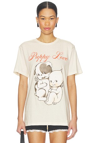 The Forecast Agency Kewpie Puppy Love Tee in Cream. Size XS. Also