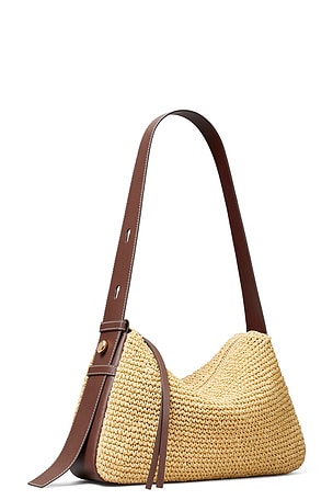 Tory Burch Romy Straw Shoulder Bag in Tan