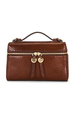 Tory Burch Romy Embossed Slim Top Handle Bag in Brown