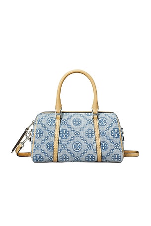 T Monogram Denim Mini Barrel Bag Tory Burch