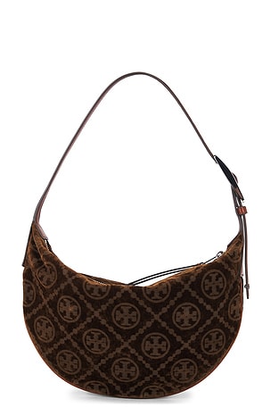 Tory Burch T Monogram Flocked Small Balloon Bag in Brown