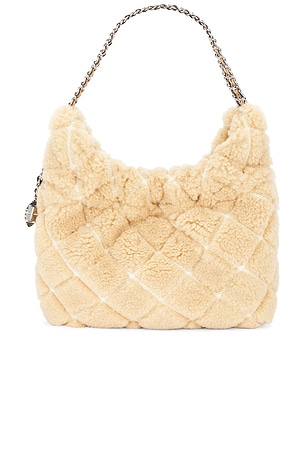 Tory Burch Fleming Shearling Mini Hobo Bag in Ivory