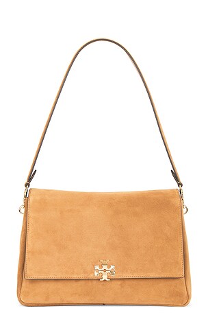 Tory Burch Charlie Suede Shoulder Bag in Brown