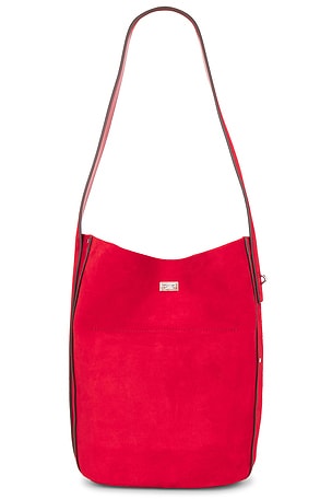 Tory Burch Suede Slim Bucket Bag in Red