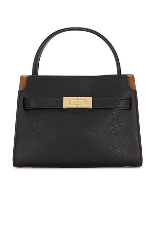 Tory Burch Kira Denim Diamond Quilt Mini Top Handle Bag in Blue in Black