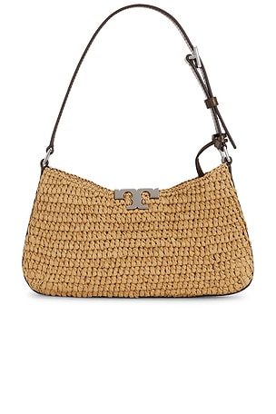 Tory Burch Eleanor Straw Slim Shoulder Bag in Tan