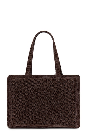 Tory Burch Ella Hand Crocheted Popcorn Stitch Small Tote Bag in Brown