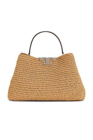 Tory Burch Eleanor Straw Satchel Bag in Tan