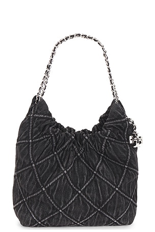 Tory Burch Denim Mini Hobo Bag in Black