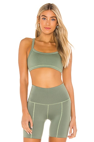 Beyond Yoga T-Back Luxe Bra in Pastel Gingham