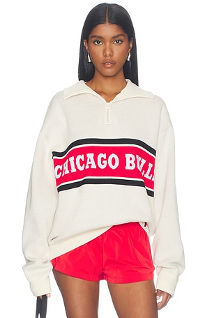 Chicago Bulls Logo Stripe Quarter Zip Sweater Terez