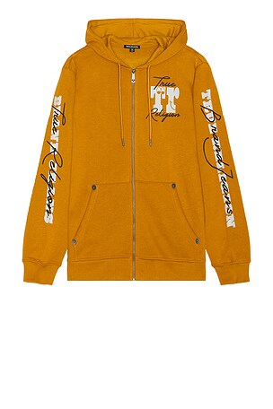 True Religion Puff Zip Up Hoodie in Mustard