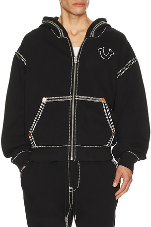 True religion sudadera con capucha con cremallera super qt en color negro