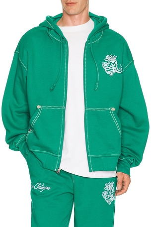 True Religion Crest Big T Cinched Zip Up Hoodie in Green