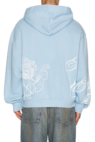True Religion Tiger Script Boxy Hoodie in Blue