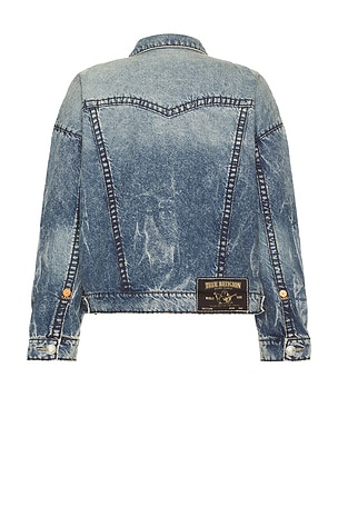 True Religion Super T Cropped Denim Jacket in Blue. Size XL/1X. Also
