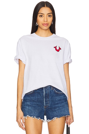 True Religion Short Sleeve Applique Blazing Tour Tee in White
