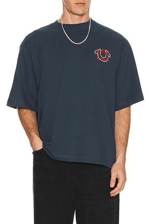 True Religion Thumbs Up Boxy Tee in Navy