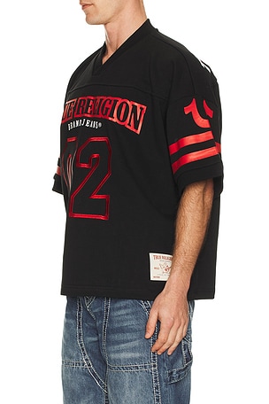 True Religion Football Knit Boxy Jersey in Black