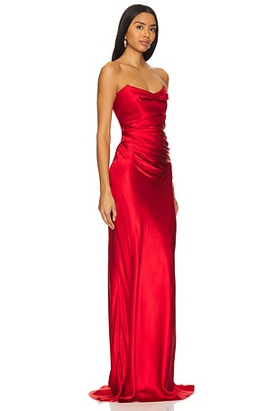 The Sei Cowl Bustier Gown in Red