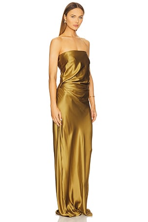 The Sei Draped Strapless Gown in Metallic Gold