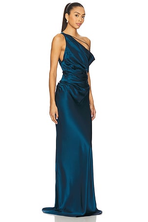 The Sei Strapped Off Shoulder Gown in Navy