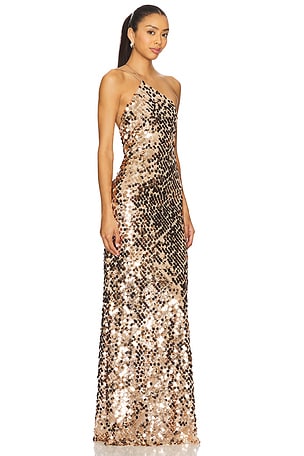 The Sei Paillette One Shoulder Gown in Metallic Bronze