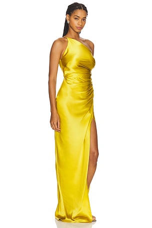 The Sei Asymmetrical Gathered Wrap Gown in Yellow