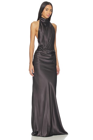 The Sei Halter Drape Bias Gown in Grey