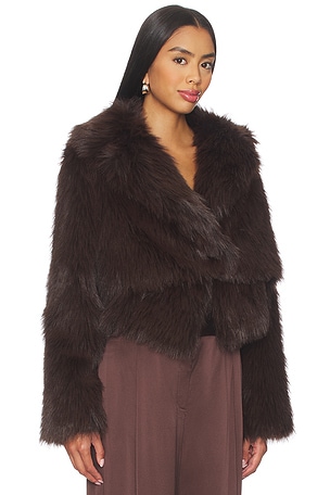 The Sei Faux Fur Bomber Jacket in Chocolate