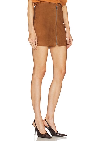 The Sei Leather Mini Skirt With Zip in Tan