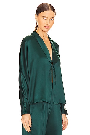 The Sei Shawl Collar Blouse in Dark Green